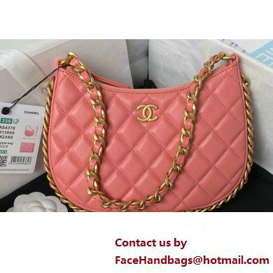 Chanel Shiny Crumpled Lambskin & Gold-Tone Metal Hobo Handbag AS4378 Pink 2023
